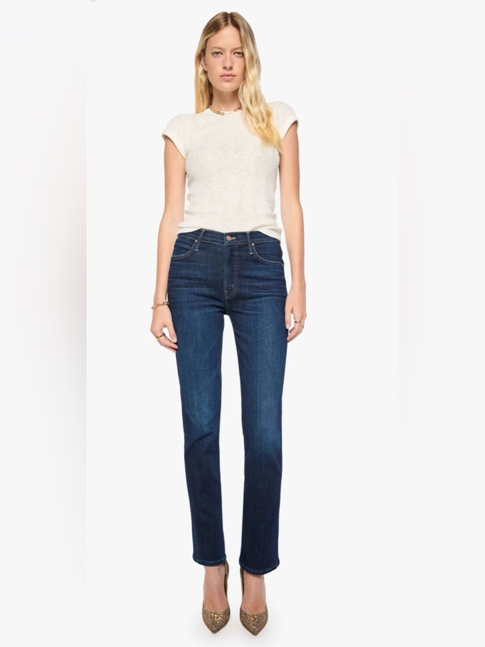 MOTHER Straight Leg The Rascal Skimp Jeans in Dark Blue Wash Size 26